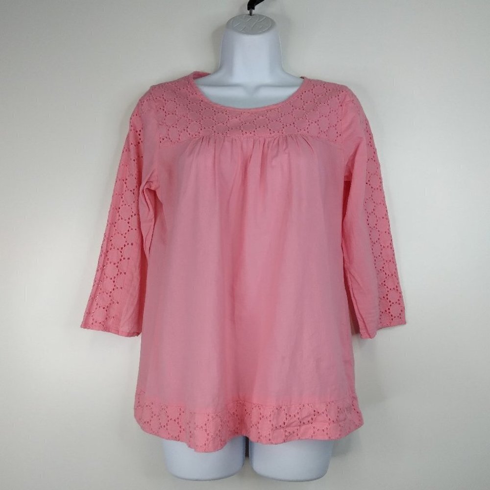 Hive and Honey Eyelet Detail Pink Blouse Top Size S